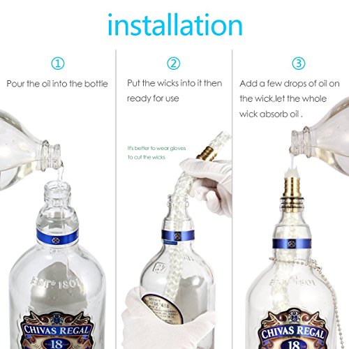 LANMU 3 Stück Wein Flasche Tiki leitet Kit, Tiki Fackel Dochte, Wein Flasche Wicks (With Cover) - 4