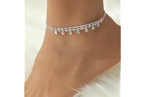 Inateannal Crystal Heart Ankle Bracelet Cubic Zirconia Tennis Anklet Layered Rhinestone Ankle Chain Sparkly Summer Beach Barefoot Sandals Foot Jewelry for Women Teen Girls