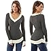 Produktbild DAY.LIN Kleidung Damen Frauen V-Ausschnitt Langarm Casual Curve Saum Pullover Damenmode Tops Pullover mit Langen Ärmeln und V-Ausschnitt (Grau, EUXXS/S)