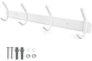 Qiannhee Heavy Duty Coat Rack Wall Mounted 43CM to 40KG White Coat Hooks Rack Rustproof Clothes Hooks Rail Stainless Steel SUS304 4 Hooks Screw in Wall Rack for Door Kitchen Bedroom Bathroom Hallway