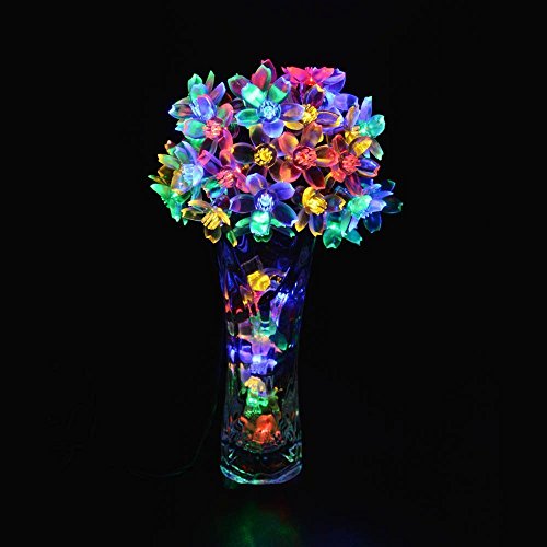 lederTEK, Solar Lichterkette 6,4m 50 LED Pfirsichblüte Außenlichterkette Wasserdicht mit Lichtsensor Weihnachtsbeleuchtung, Beleuchtung für Haushalt, Außen, Garten, Hochzeit, Weihnachten (mehrfarbig) - 4