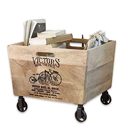 Loberon Holzkiste Victor Two, Mangoholz/Rädern: Eisen, H/B/T ca. 38/38 / 50 cm, Creme