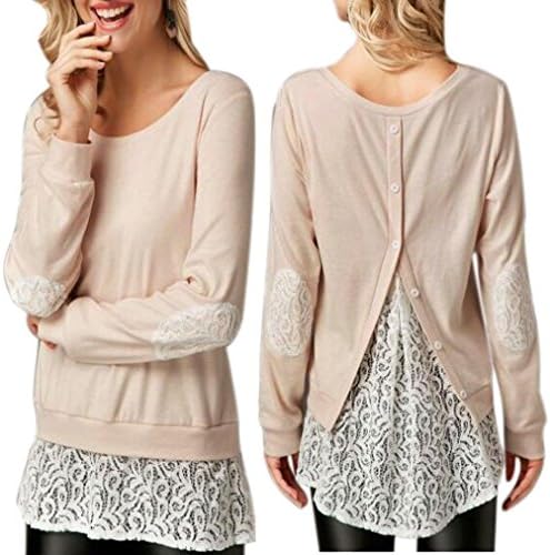 Sale Clearance/Bestoppen Women Ladies Sexy Long Sleeve Crewneck Lace T-Shirt Top Casual Hollow Out Shoulder Flower Blouse Jumper Spring Fashion New Look Solid Crop Tops For Women Ladies (2XL, Khaki)
