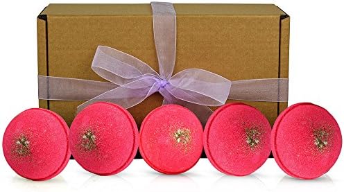 Bath Bombs Gift Set - Handmade in UK - 5 x 210g Mega Fizzies with Essential Oils Natural Aromatherapy Christmas Gifts Set (Red Berry)