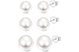 CASSIECA Joyería 3Pares Plata de Ley 925 Perlas de Agua Dulce Pendientes para Mujer Niña Aretes Con Caja de Regalo 6-10mm