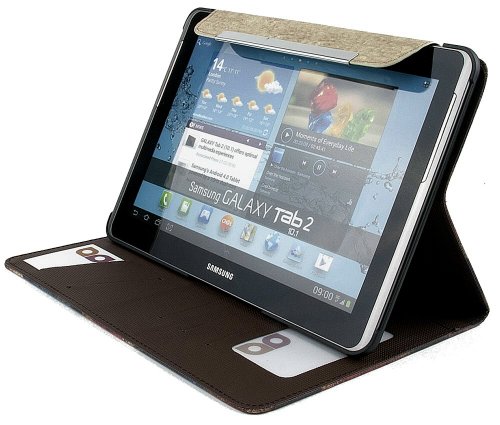 gada – Samsung Galaxy Tab 3 10.1 P5200 P5210 P5220 aufwendig verarbeitete Leder-Imitat tasche mit praktischer Standfunktion in schickem England Style inkl. kostenloser Displayfolie und Touch Pen - 2