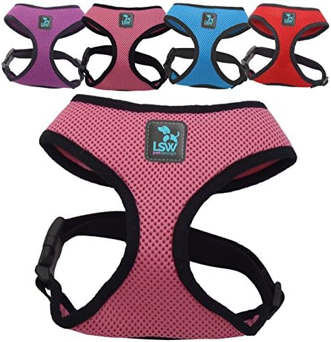 LSW Pet Design No Pull Small Dog Pet Harness Breathable Mesh and Sizes Pink Large