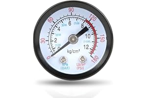 PLYISTY Manomètre mécanique, 0~180 PSI, 0~12 bar manomètre de compresseur d'air pour compresseur d'air, 42 mm de diamètre Manomètre de compresseur d'air pour l'Air, l'Huile et l'Eau