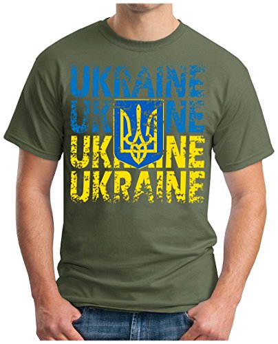 OM3 – UKRAINE – T-Shirt UKRAJINA EM 2016 FRANKREICH FRANCE FUSSBALL FANSHIRT SOCCER CUP SPORT TRIKOT EUROPAMEISTER, XL, oliv