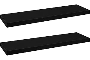 eSituro Lot de 2 Étagère Murale, Étagère Flottante, Étagère Rangement Murale, en MDF et Métal, avec Support Invisible, pour Chambre, Salon, Bureau, Cuisine, Noir, 25x22,9x3,8cm