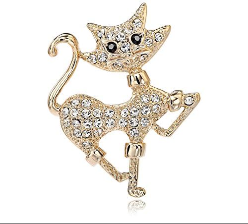OKAJEWELRY Lovely Sporty Rhinestone Crystal Cat Brooch Costume Jewelry (Gold-Plated)