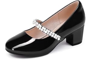 LAURMOSA Perlen Riemchen Pumps Prinzessin Schuhe Mädchen Mary Jane Schuhe Stöckelschuhe Kinder Party Hochzeit Geburtstag