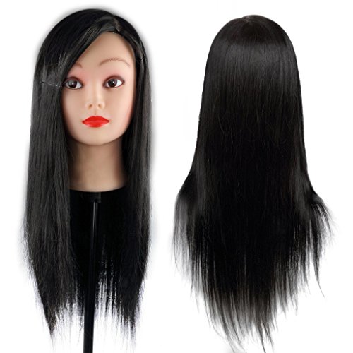 Hairdressing 50% Black Professional Real Hair 24 Inch,CoastaCloud Training Mannequin Head Hairdresser Human Hair with Clamp