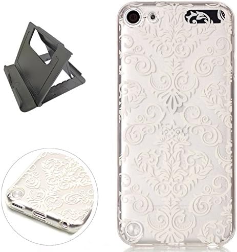 Ipod Touch 5/6 Case, Keyye Soft Silicone Flexible Shockproof Jelly Rubber Cute Cartoon Ultra Slim Gel TPU [black plastic kickstand] Crystal Elastic Protective Shell - Lace Flower