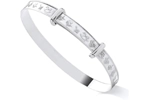 GOLDLINKS Personalised Expandable Baby Bangle, 925 Solid Sterling Silver with a Horse, Carriage and Dummy Pattern. New Born Baby Gift, Christening Gift