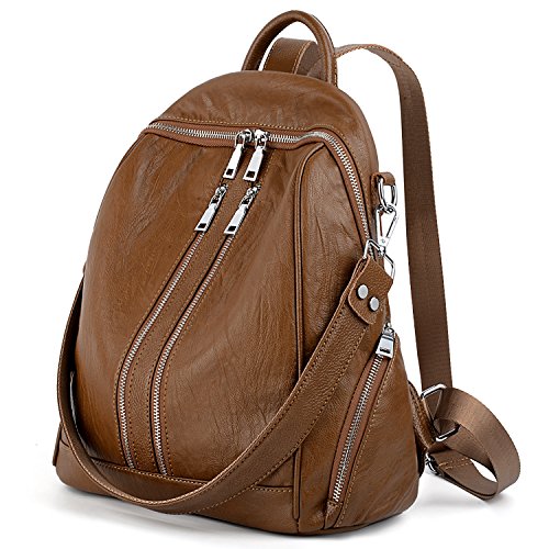 Preisvergleich Produktbild UTO Damen Rucksack Geldbörse PU Washed Leder Cabrio Damen Rucksack Reißverschlusstaschen Crossbody Umhängetasche Braun