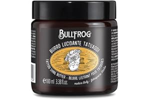 Bullfrog Burro Lucidante Tatuaggi – Idratante e Nutriente, 99,1% Ingredienti Naturali, Fragranza Nocciola, Cacao e Miele, Finish Luminoso e Protettivo, 100 ml