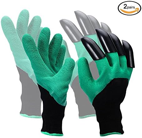 Almondcy Garden genie gloves - With Plastic Claws for Digging &amp; Planting Nursery Plants - Quick &amp; Easy to Dig and Plant Safe for Rose Pruning (2 Pairs)