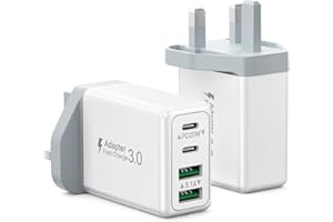 SUIWEL Suiwei 2-Pack 40W 4-Port USB C Fast Charger, 4X Faster iPhone Charging, Dual USB-C & USB-A Ports, Compact Design, CE/FCC Certified, White