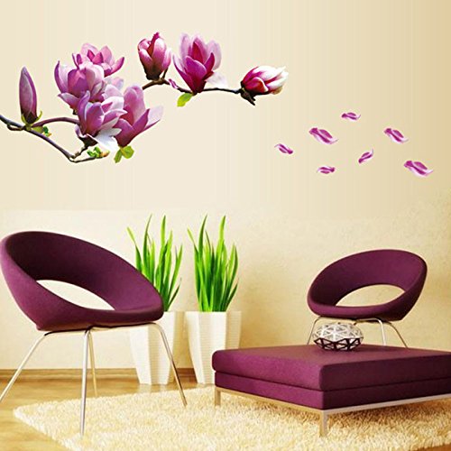 Ouneed® Wandaufkleber Wandtattoo Wandsticker , Frische Natur-Magnolien-Blumen-Wand-Aufkleber-Abziehbild-entfernbares PVC-Wand-Aufkleber-Ausgangsdekor - 2