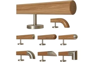 TIBU Eiche Holz Handlauf Geländer 0,3m - 6m, Länge 180 cm, Ende gefast und 3 gerade Halter