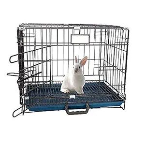 RvPaws Dog Cage - Powder Coated, Double Door Folding Metal Cage/Crate/Kennel with Removable Tray and Paw Protector for Dogs, Cats and Rabbits (Silver Black Color, 18 Inch)