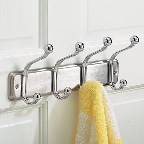 mDesign Wall Mounted Coat Rack - Coat Rail with 8 Door Coat Hooks for Jackets, Robes, Scarves and Towels - Closet Coat Rack - Silver / Chrome