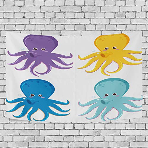 RainbowSugar Octopus In Four The Mist Tapestry Wall Hanging Artwork Light-weight Polyester Fabric Cottage Dorm Wall Art Home Decorations 80x60 Inches