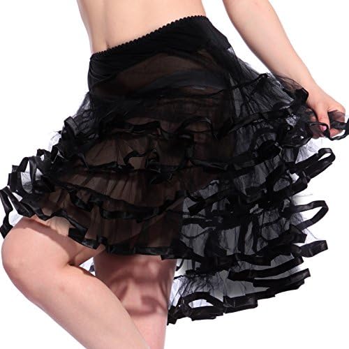 22" Vintage Style 1950's 60s Gothic Rockabilly Mesh Petticoat Pettiskirt Ruffled four layered frill Tutu Rockabilly Fancy Dress Costume Midi Length Crinoline Jupon uk 8-16 FREE POSTAGE