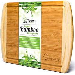 Planche à Découper extra-large en Bambou 100% Bio - 44x32x1,9 - N'abîme pas vos couteaux de chef - Utilisable aussi comme plateau à fromages - Design élégant pour épater vos invités