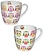 Produktbild 1 Stück: große XL Henkeltasse " bunte Eule " - groß - Porzellan / Keramik - 400 ml - Trinktasse mit Henkel - Tasse Becher - Porzellantasse / Cappuccino / Jumbotasse Eulenmotiv Tassen / Kaffeetasse - Henkeltassen - Keramiktasse / Ast Blüten Eulen