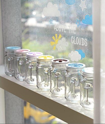 Provance 16 Oz Glass Mason 9 Color Lids &amp; Bands &amp; Handles Drinking Jars (Pink Lid)