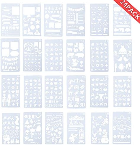 Yharadraf 24 Pcs PP Plastic Drawing Painting Template Sets for Scrapbooking DIY Albums Accessories Card and Craft Projects For Kids
