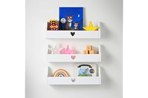 Haus Projekt Mensola a Parete per Bambini Cuore Scaffale Libreria Bambini, Mensole Cameretta, Organizer, Soluzione di Stoccaggio Multiuso a Parete, Heart Chubby Shelf (Pacchetto 3, Bianca) 50x10x16cm