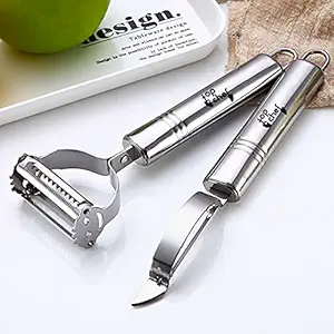 Top Chef Kitchen Peeler Set for Vegetables and Fruits, Stainless Steel, Julienne and Serrated Blades (Set of 2)