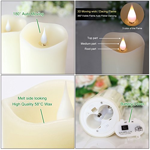 LED Kerzen flammenlose Kerzen mit Romote Control und Timer, simplux fließfähig 3D Fireless Flamme, echtes Wachs, batteriebetrieben, elfenbeinfarben, 7,6 x 12,7 cm (3×5 Zoll), für Hochzeit Party Dekorationen - 5