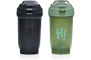 HarnyLoom Lot de 2 shakers protéinés, 500 ml, en bouteille, shakers protéinés, anti-fuite, durables, pour le fitness, le sport, noir et vert