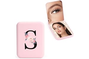 FIDWALL Personalizzato 1X/3X specchio ingranditore da viaggio, specchio portatile a LED, specchietto da borsetta, specchio tascabile iniziale, ragazza amica mamma insegnante damigella (S)