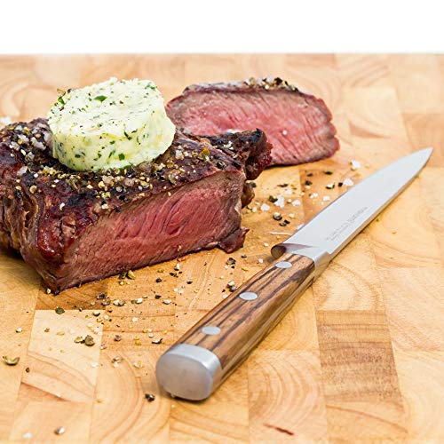 makami 4er-Set Premium Steakmesser mit scharfer, glatter Klinge und Griff aus edlem Palisanderholz in Geschenkverpackung - 5