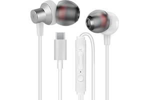 MAS CARNEY Auriculares con Cable USB C TI3, Cascos Internos con Microfono para Samsung, Huawei, OPPO, Honor, Google Pixel y Otros Teléfonos Inteligentes con Interfaz Tipo C- Blanco