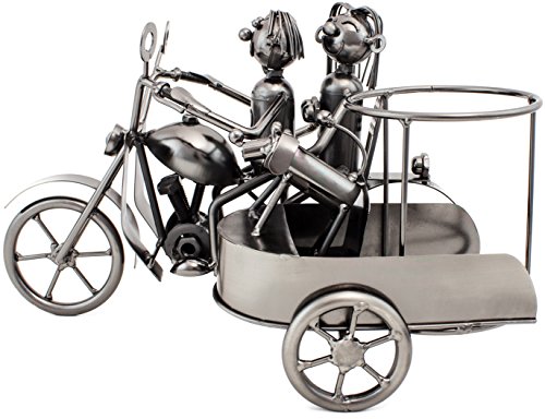 BRUBAKER Flaschenhalter Motorrad Paar mit Beiwagen Metall Skulptur mit Geschenkkarte - 3