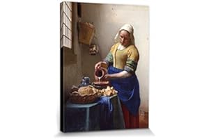 1art1 Johannes Vermeer Póster Impresión En Lienzo La Lechera, 1658-1660 Cuadro En Bastidor De Camilla De Madera | Mural XXL | Imagen 40x30 cm
