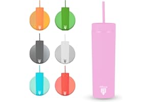 Filliano Bicchiere con cannuccia a doppia parete, Tumbler per bevande 473ml/16oz, Bicchiere in acrilico per Caffè, Tè, Sport, Ufficio, Borraccia con cannuccia , Skinny Tumbler con tappo (Rosa)