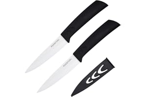 Amefa AUENTHAL Juego de 2 Cuchillos de cerámica, Extremadamente Afilados, Mango ergonómico, Incluye Protector de Hoja, Cuchillo pelador, Cuchillo de Cocina, cerámica, plástico, Blanco, Longitud de la