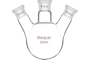 stonylab Borosilicate Glass Heavy Wall 3 Neck Round Bottom Flask RBF, with 19/22 Center and Side Standard Taper Outer Joint, 250 mL