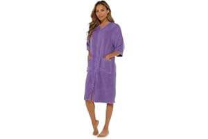 IUEG LIMITED IUEG Zip Up Dressing Gown Terry Towelling Bath Robes For Women 100% Cotton Dressing Gown Drying in Mint Blue Pink Navy Grey Mustard UK 8-34