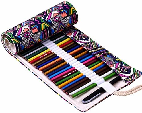 Baishitop Creative Canvas Rollable Pencil Bags Hand Painted 36 Holes Fashion Pencil or Makeup Tools Bag (A)