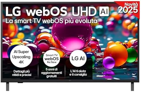 LG webOS UHD AI UA75 TV 50 pollici, Smart TV 4K Ultra HD, Processore α7 Gen8, webOS con AI, Filmmaker mode, HDR10, Gaming con VRR 4K@60Hz, Game Optimizer, Wi-Fi, 50UA75006LA 2025