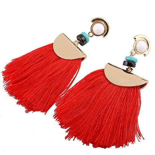 Cdet Boucles d'oreilles longues tendance pendantes Boucles d'oreilles pompon uniques boucles d'oreilles simples (Rouge+Trapézoïdal)