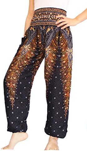 BANJAMATHWomen's Smocked Waist Harem Hippie Boho Yoga Palazzo Casual Pants